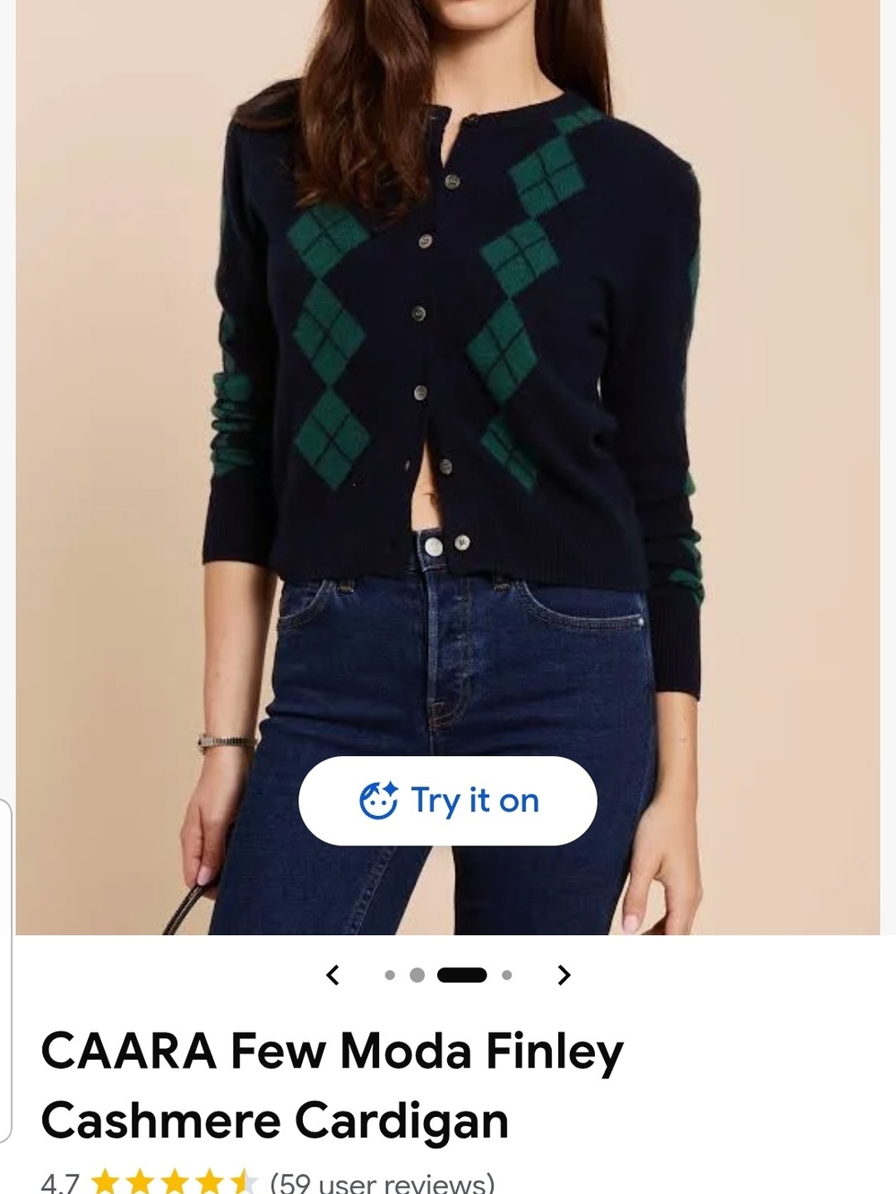 CAARA Finley Navy Cashmere Argyle Cardigan